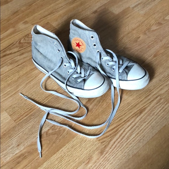 Converse Shoes - Ltd Edition Gray High Top Leather Patch All Stars